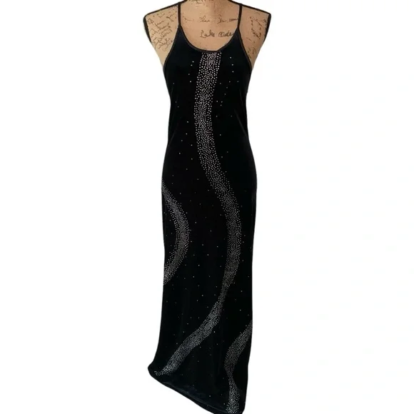 Vintage Black Evening Dress with Splash Rhinestones Size 9/10 - Picture 2 of 8